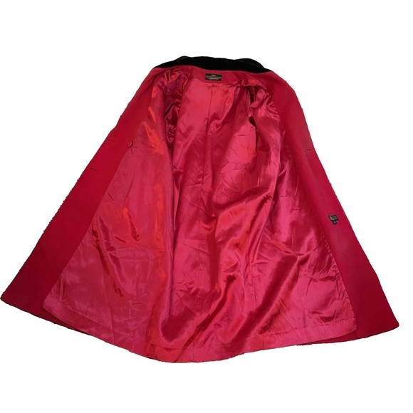 Vintage 80s London Fog Red Wool Long Coat Black Velvet Collar Gold Button 10 P - Picture 7 of 9